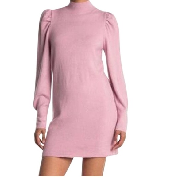 WAYF Pink Lola Dusty Puff Sleeve Mock Neck Sweater Night Out Dress - Picture 1 of 6